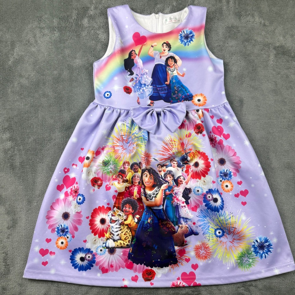 E Bei K Girls Encanto Mirabel Madrigal Lavender Floral Bow Dress Size 8-10 M
